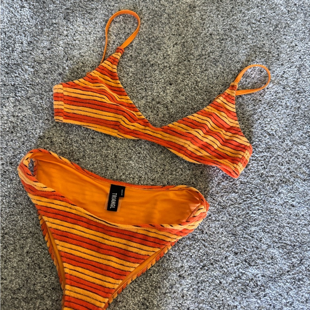 Orange Striped Triangl Swimsuit